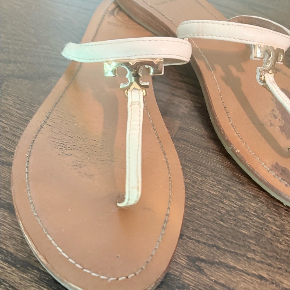 Tory Burch White and Gold Sandals